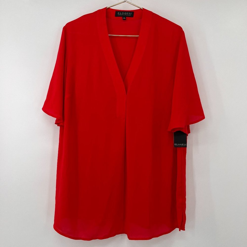 Eloquii Plus Flutter Short Sleeve Red Blouse NWT